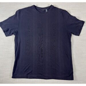 Claiborne Mens Large Navy Blue Ribbed Pima Cotton Blend Short Sleeve T-Shirt